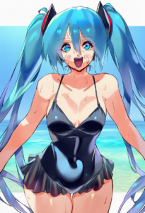 2__negresco__, girl,{{{hatsune miku,blue hair__,medium breasts, black dress biki s-171734317