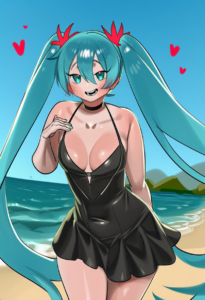 2__nia_(nia4294)__, girl,{{{hatsune miku,blue hair__,medium breasts, black dress s-450840806