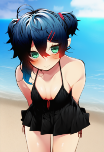 2__nigo_(aozoragarou)__, girl,{{{hatsune miku,blue hair__,medium breasts, black s-1585735916