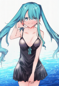 2__nikki_kyousuke__, girl,{{{hatsune miku,blue hair__,medium breasts, black dres s-90275347