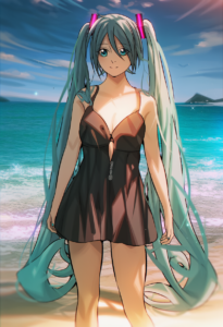 2__niku_(ni23ku)__, girl,{{{hatsune miku,blue hair__,medium breasts, black dress s-459473548