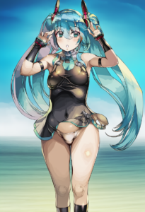2__nishii_(damnedrive)__, girl,{{{hatsune miku,blue hair__,medium breasts, black s-2484849064