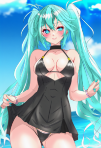 2__nitamako_(sakamalh)__, girl,{{{hatsune miku,blue hair__,medium breasts, black s-2060303638