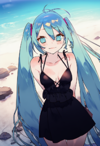 2__noco_(adamas)__, girl,{{{hatsune miku,blue hair__,medium breasts, black dress s-2147194202