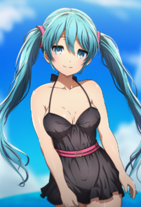 2__noshimurin__, girl,{{{hatsune miku,blue hair__,medium breasts, black dress bi s-3331287644