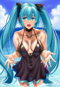 2__okitakung__, girl,{{{hatsune miku,blue hair__,medium breasts, black dress bik s-2170491040