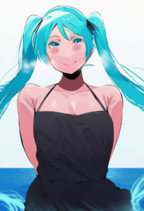 2__okpriko__, girl,{{{hatsune miku,blue hair__,medium breasts, black dress bikin s-1961788775