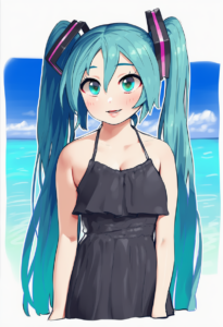 2__omaru_gyuunyuu__, girl,{{{hatsune miku,blue hair__,medium breasts, black dres s-337508924