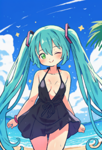 2__onyhakase__, girl,{{{hatsune miku,blue hair__,medium breasts, black dress bik s-1509106383