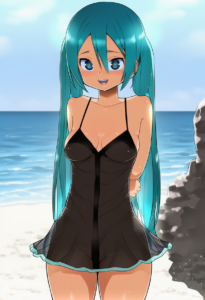 2__otoi_rekomaru__, girl,{{{hatsune miku,blue hair__,medium breasts, black dress s-3627241551