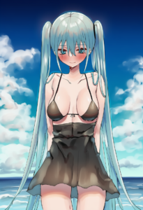 2__piripun__, girl,{{{hatsune miku,blue hair__,medium breasts, black dress bikin s-2447699502
