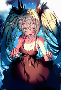 2__redcomet__, girl,{{{hatsune miku__,medium breasts, black dress,sea,solo,looki s-3625385167