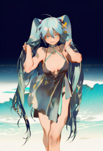 2__rei_(sanbonzakura)__, girl,{{{hatsune miku,blue hair__,medium breasts, black s-1861728168