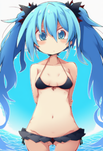 2__reku__, girl,{{{hatsune miku,blue hair__,medium breasts, black dress bikini,b s-3507982969