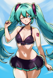 2__rotomdocs__, girl,{{{hatsune miku,blue hair__,medium breasts, black dress bik s-2641386338