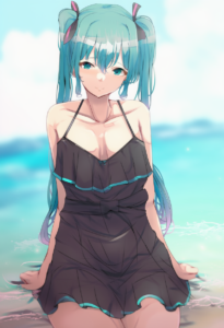 2__ryuu. __, girl,{{{hatsune miku,blue hair__,medium breasts, black dress bikini s-3161182303