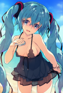 2__saipaco__, girl,{{{hatsune miku,blue hair__,medium breasts, black dress bikin s-1927449291