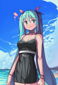 2__saiste__, girl,{{{hatsune miku,blue hair__,medium breasts, black dress bikini s-1197503654