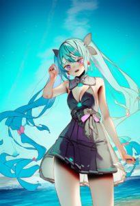 2__saraki__, girl,{{{hatsune miku,blue hair__,medium breasts, black dress bikini s-2100700887