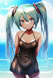 2__shiina_excel__, girl,{{{hatsune miku,blue hair__,medium breasts, black dress s-636555581