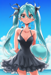 2__shinoasa__, girl,{{{hatsune miku,blue hair__,medium breasts, black dress biki s-3898480855