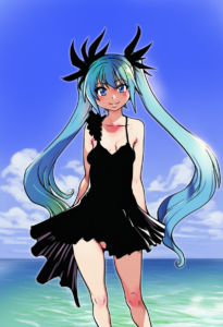 2__shiwasu_no_okina__, girl,{{{hatsune miku,blue hair__,medium breasts, black dr s-2327907288