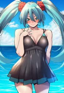 2__shouji_nigou__, girl,{{{hatsune miku,blue hair__,medium breasts, black dress s-3086073103