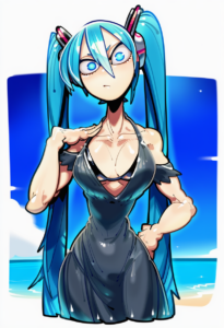 2__sido_(slipknot)__, girl,{{{hatsune miku,blue hair__,medium breasts, black dre s-2402811954