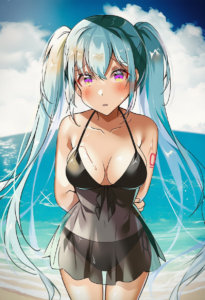2__sirokuma_shake__, girl,{{{hatsune miku,blue hair__,medium breasts, black dres s-2232229524