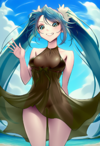 2__somebody_(leiking00)__, girl,{{{hatsune miku,blue hair__,medium breasts, blac s-2420441917