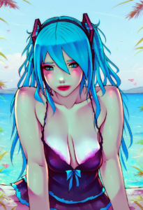 2__soranamae__, girl,{{{hatsune miku,blue hair__,medium breasts, black dress bik s-3886178166