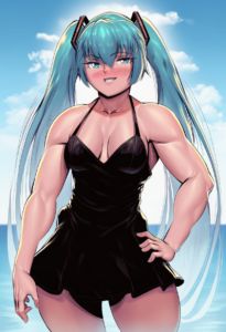 2__speedl00ver__, girl,{{{hatsune miku,blue hair__,medium breasts, black dress b s-181693055