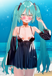 2__subachi__, girl,{{{hatsune miku,blue hair__,medium breasts, black dress bikin s-2909422576