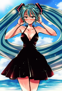 2__sugano_manami__, girl,{{{hatsune miku,blue hair__,medium breasts, black dress s-3953551443