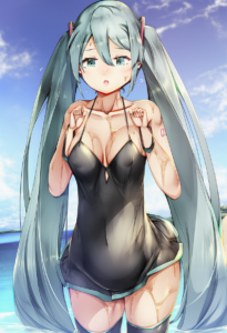 2__sugiyuu__, girl,{{{hatsune miku,blue hair__,medium breasts, black dress bikin s-1258581522