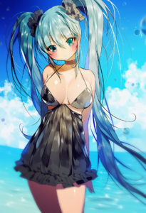 2__sukja__, girl,{{{hatsune miku,blue hair__,medium breasts, black dress bikini, s-1291060859