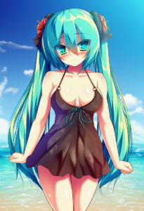 2__syroh__, girl,{{{hatsune miku,blue hair__,medium breasts, black dress bikini, s-2767497719