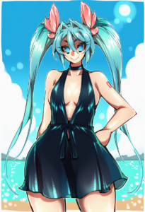 2__tajima_yuuki__, girl,{{{hatsune miku,blue hair__,medium breasts, black dress s-4258410252