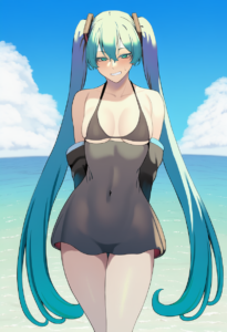 2__takaman_(gaffe)__, girl,{{{hatsune miku,blue hair__,medium breasts, black dre s-907316318