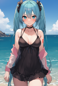 2__takashia__, girl,{{{hatsune miku,blue hair__,medium breasts, black dress biki s-2024368652