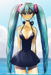 2__tamtamdi__, girl,{{{hatsune miku,blue hair__,medium breasts, black dress biki s-3318645977