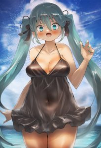 2__toka_(marchlizard)__, girl,{{{hatsune miku,blue hair__,medium breasts, black s-307707466