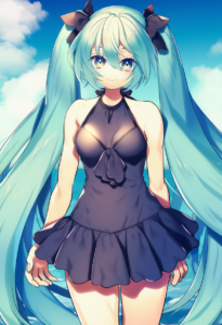 2__tomobe_kinuko__, girl,{{{hatsune miku,blue hair__,medium breasts, black dress s-1702574661