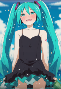 2__tomu_(tomubobu)__, girl,{{{hatsune miku__,medium breasts, black dress,sea,sol s-3572245248