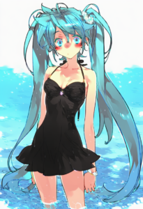 2__toujou_sakana__, girl,{{{hatsune miku,blue hair__,medium breasts, black dress s-1878620371