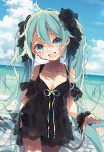 2__toutenkou__, girl,{{{hatsune miku,blue hair__,medium breasts, black dress bik s-888141125