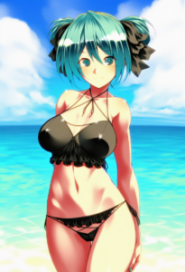 2__tro_(trombe)__, girl,{{{hatsune miku,blue hair__,medium breasts, black dress s-373970860