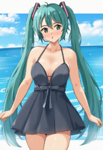2__tsuruyama_(tenten)__, girl,{{{hatsune miku,blue hair__,medium breasts, black s-3196209893