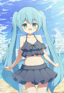 2__tyomimas__, girl,{{{hatsune miku,blue hair__,medium breasts, black dress biki s-3293650232