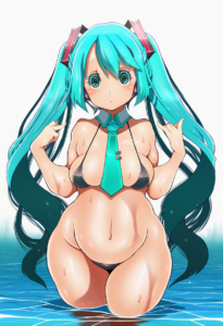 2__uni_mate__, girl,{{{hatsune miku,blue hair__,medium breasts, black dress biki s-2448351076